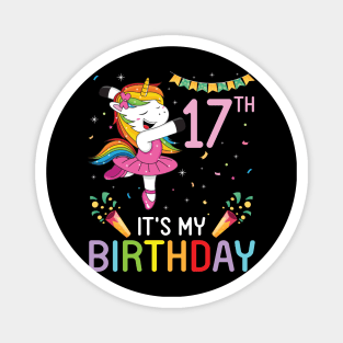 Happy Unicorn Dancing Congratulating 17th Time It's My Birthday 17 Years Old Born In 2004 Magnet